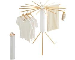 Dastium Home - Opvouwbaar Droogrek – Inklapbaar Driepoot Wasrek met 16 Armen – Ruimtebesparend Houten Droogrek voor Binnen & Buiten – Octopus Droogrek — afbeelding 1