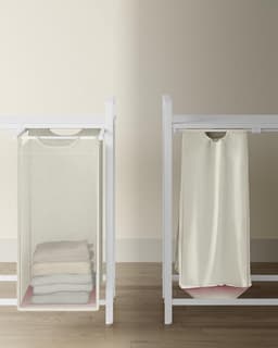 VASAGLE Wasmand 4 vakken, wasmand met plank, wasbox, waszak van uittrekbaar verwijderbare Oxford-stof, metalen frame, 4 x 40 L, 116 x 33 x 72 cm, wit — thumbnail 4