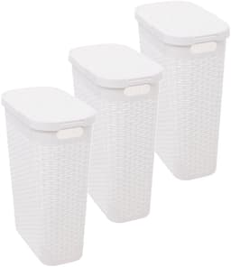 5Five Smalle Wasmand met deksel Rotan - 3x - wit - gevlochten kunststof - 40 liter - 26 x 46 x 60 cm — thumbnail 1