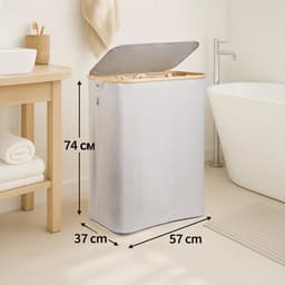 Alles & Co. XXL Wasmand 141 Liter - 3 Vakken Wassorteerder - Met Uitneembare Waszakken - Bamboe & Grijs — thumbnail 2