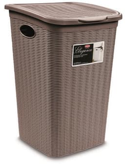 Wasmand met deksel 'Elegance' - 50 Liter - Met ventilatie - Handgrepen - Taupe — thumbnail 1