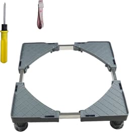 JustValue Wasmachine Verhoger - 150kg Draagkracht - 41-64 x 41-64cm - Hoogte 9-12cm - Ingebouwde Waterpas - Incl. Schroevendraaier, Schroeven en Meetlint - Universeel - Verstelbaar - Opbouwsokkel - Droger - Koelkast - Witgoed - Grijs — thumbnail 1