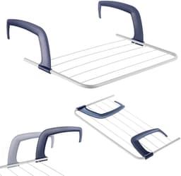 KADAX Balkonwasdroger, 52 x 36 x 1,5 cm, radiatordroger, wasdroger met 3 m drooglijnlengte, balkondroger, hangdroger voor balkonleuningen (wit) — thumbnail 1