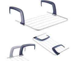 KADAX Balkonwasdroger, 52 x 36 x 1,5 cm, radiatordroger, wasdroger met 3 m drooglijnlengte, balkondroger, hangdroger voor balkonleuningen (wit)