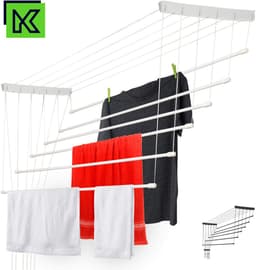 KADAX Plafondwasdroger, wasdroger voor het plafond 6, wanddroger met polyethyleen beklede stalen spijlen, plafonddroger, draagvermogen 12 kg (6 x 180 / wit) — thumbnail 3