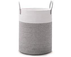 Ibenzoa® Gevlochten Wasmand van Katoen, 60 Liter, Draagbaar met Handvat en Opvouwbaar Design