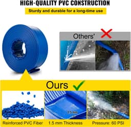 Afvoerslang, 2” X 105', Platte Pvc-Weefslang, Robuuste Terugspoel-Afvoerslang met Klemmen, Weerbestendig En Plaatsvast, Ideaal voor Zwembaden En Wateroverdracht, Blauw — thumbnail 4