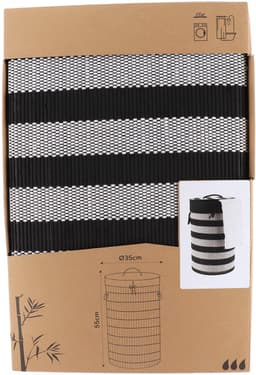 Tendance Wasmand Rustic met deksel bamboe - zwart/wit - rond - katoen/bamboe - 67 liter - 35 x 35 x 55 cm — thumbnail 3