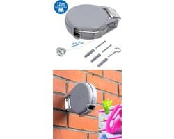 Uittrekbaar Muur Waslijn - Oprolbare Waslijndraad Box - Automatische Uittrekbare Wand Drooglijn - Buiten - 12 Meter - Artmoon