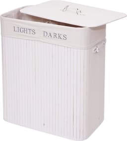 Wasmand MCW-C21, Wasbox Wasbox, bamboe 2 compartimenten 63x55x34cm 100l ~ wit — thumbnail 1