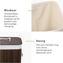 Bamboe Wasmand met Waszak - Opvouwbaar Met Deksel - Wassorteerder - 72L - Bruin — thumbnail 5