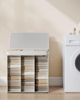 SONGMICS Wasmand met deksel, wasmand van bamboe, afneembare en machinewasbare waszak met handgrepen, 150 liter, voor wasruimte, slaapkamer, woonkamer, wolkenwit LCB062W01 — thumbnail 4