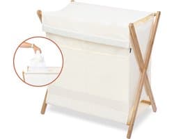 MiKas Wasmand - Wassorteerder met 2 vakken - Was mand met deksel - Uitneembare zakken - Beige
