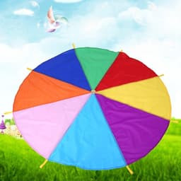 Parachutespel voor kinderteamwork - 8 handgrepen - 2 m diameter - regenboogkleuren — thumbnail 4