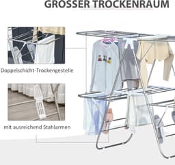 Wasrek inklapbaar - wasrek staand - 3-Traps vleugel droogrek - zilver - RVS Kunststof -138 x 60,5 x 112 cm — thumbnail 4