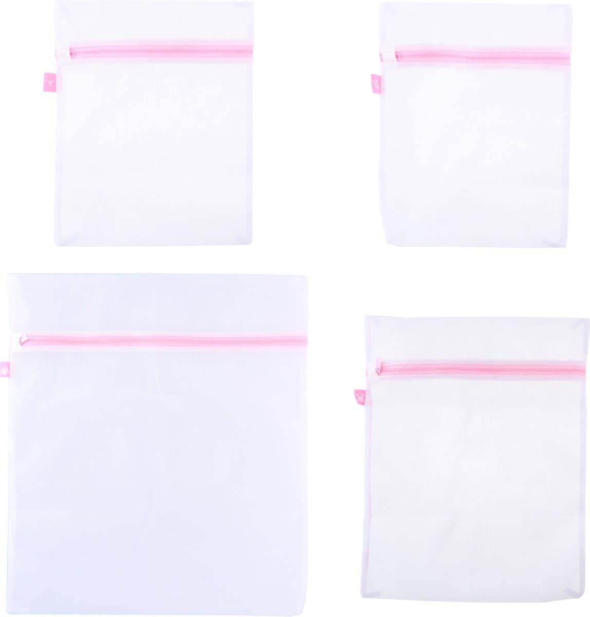 Waszakjes - 4 stuks - wit/roze - 3 formaten - waszakken — afbeelding 1