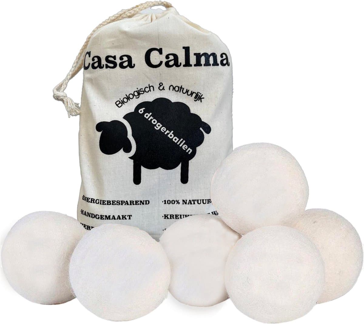 Casa Calma® Drogerballen - Wasdroger - Wasverzachter - Droger Ballen - 6 Stuks - Schapenwol - Energie Besparen — afbeelding 1