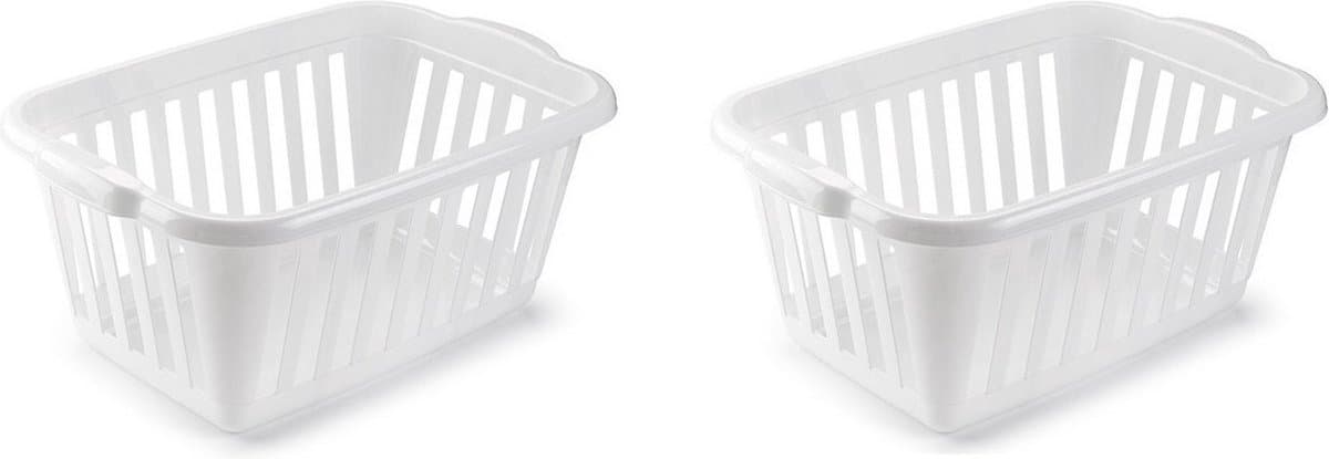 Plasticforte Wasmand - 2x stuks - wit - kunststof - 40 liter - 60 x 40 x 26 cm - manden voor wasgoed - opbergmand — afbeelding 1