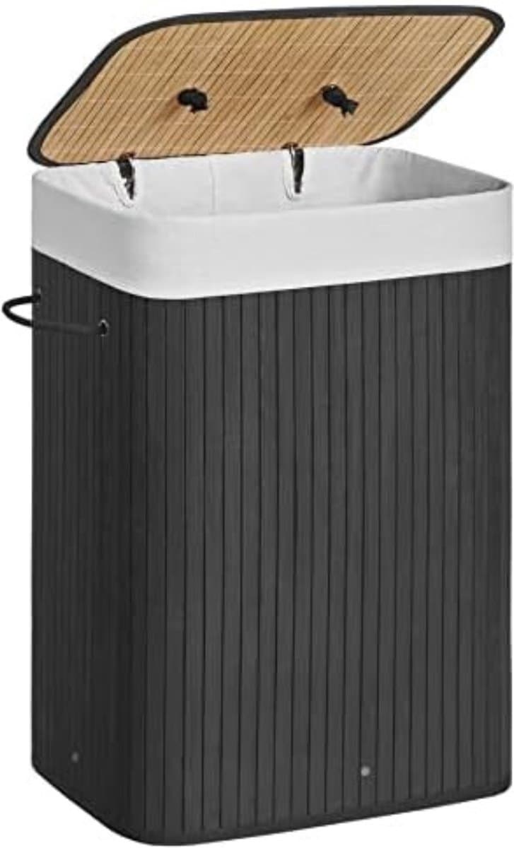 Wasmand Riet - Wasmand Riet Met Deksel - Wasmand Bamboe - Zwart — afbeelding 1