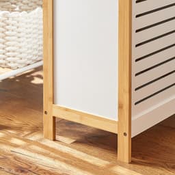 ITRONIQ Wasmand Met Deksel 90L - Bamboe Wasbox Met Uitneembare Waszak - Opbergmand Voor Wasgoed - Wit/Naturel 50x30x60 cm — thumbnail 4