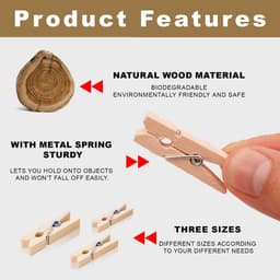 Dailygoods - Houten knijpers, mini-wasknijpers, 150 stuks, decoratieve knijpers, kleine houten wasknijpers, voor foto's, collages, ansichtkaarten, geschenken (drie maten) — thumbnail 3