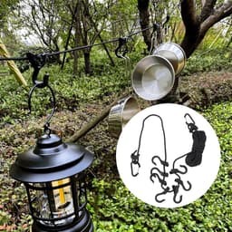 Waslijn met Haken - Draagbaar Touw - Buiten Ophangen - Winddicht Ontwerp - 5 Meter Lang - Grijs — thumbnail 2