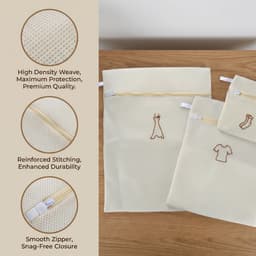 Dailygoods - Set van 3 wasnetten voor wasmachine, dikke waszak met geel borduurwerk, fijn net, anti-vervorming, ritssluiting, bescherming voor delicate kleding, 3 maten — thumbnail 3