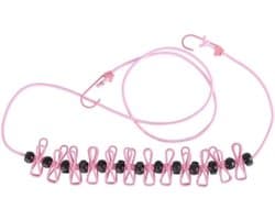 Waslijn met Clips - Reis Waslijn - Kleding Drogen - Winddicht Clipsontwerp - 185 cm - Roze
