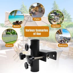 Parasolhouder voor balkon - Zwart - Verstelbaar Staal - Ruimtebesparende Houder voor Balkonreling en Buitengebruik — thumbnail 5