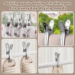 Wasknijpers Sterk - Metalen Klemmen - Kleding Ophangen - Roestvrij Staal - 6 Stuks - Zilver — thumbnail 2