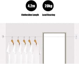 Intrekbare Waslijn - Drooglijn Hanger - Kleding Drogen - Roestvrij Staal - 4.2m - Wit — thumbnail 4