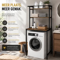 DPLUNIQ Wasmachine Kast - Opbergrek - Wasmachine Ombouw - Wasmachine Rek - 3 Lagen - Verstelbaar - Max.10kg per laag - Zwart/Eiken — thumbnail 2