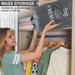 Waszakken, 120 l, opvouwbaar, voor vuile kleding, met trekkoord, voor reis/badkamer/slaapkamer/slaapzaal (61 × 91 cm) — thumbnail 2