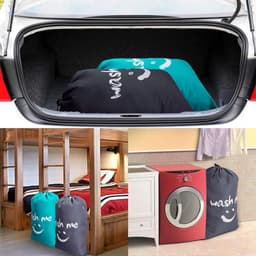 SnelShoppen - Set van 2 Reiswaszakken - Grote Trekkoord Waszakken - Opvouwbare Waszak voor Vuile Was - Camping Waszak - 61 x 91 cm (Grijs, Blauw) — thumbnail 2