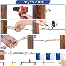 SnelShoppen - 60m 3mm Draad Kabel Kit, Vinyl Gecoate RVS Kabel, 7x7 Strengen, M5 Spankabels voor Hangende Lichten, Waslijn en Tuin Gordijn — thumbnail 2
