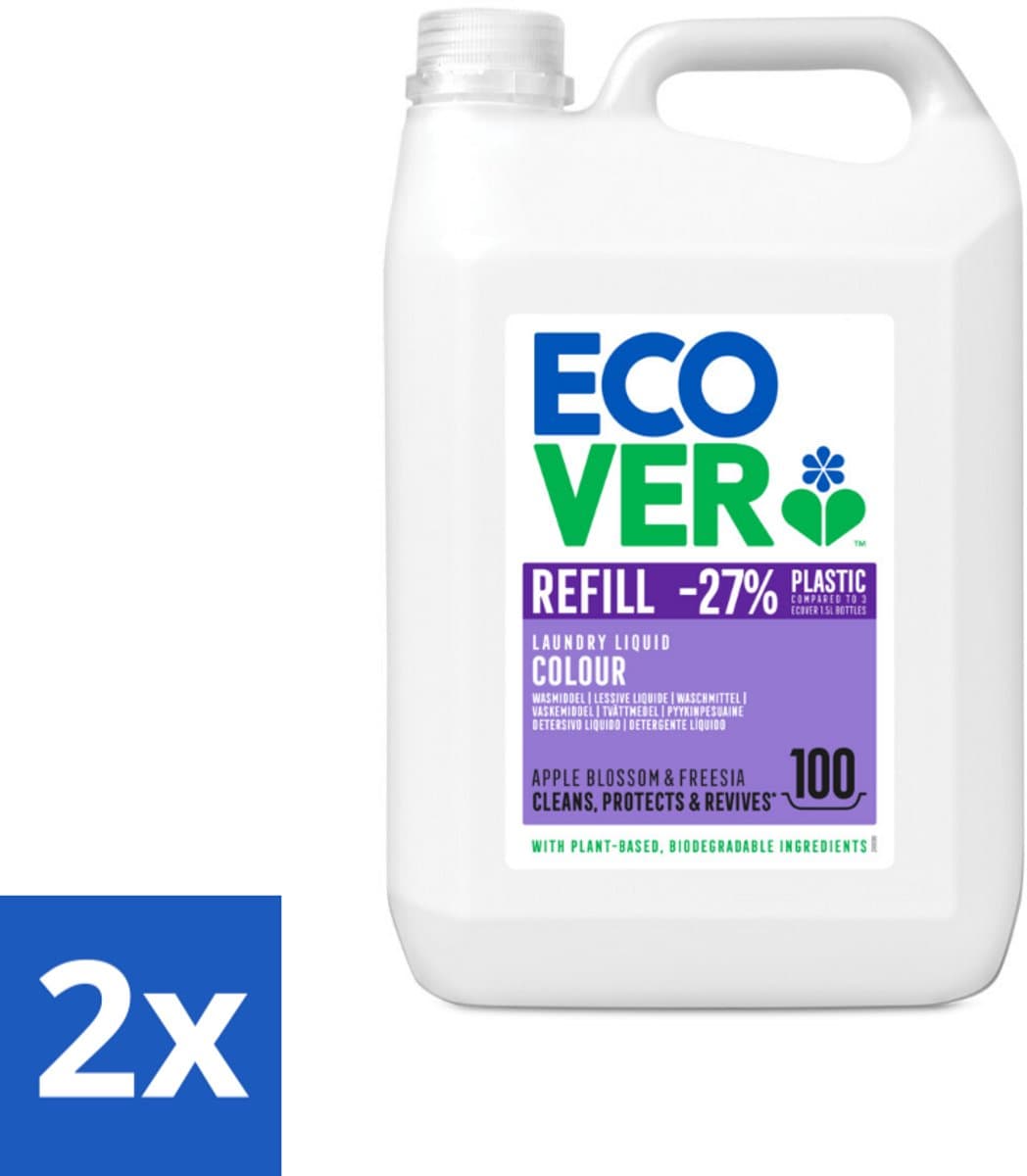 Ecover - Vloeibaar wasmiddel - Color - Appelbloesem & Freesia - 5 liter - 100 wasbeurten - Voordeelverpakking - 2 stuks — afbeelding 1