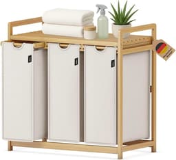 3 vakken 148L Met planken | grote vierkante wasverzamelaar van bamboe, wasbox, visueel aantrekkelijke wassorteerder in 77.5X41.3X77.5 CM grijs — thumbnail 1