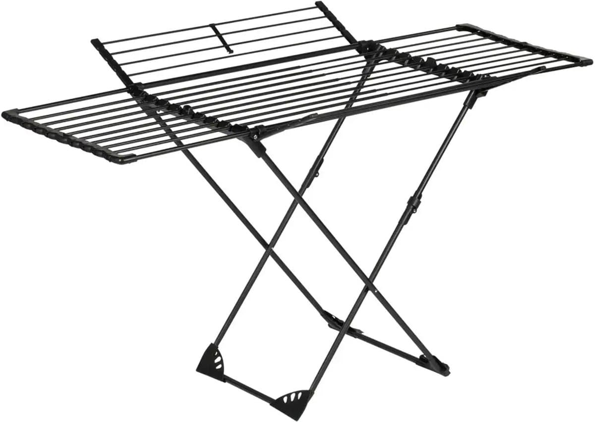 KINGHoff - Droogrek - Opvouwbaar Wasrek Verstelbaar - Staand Wasdroogrek - Inklapbaar Kledingrek - Wasrek voor Binnen en Balkon - Max. 20 kg - 108–180 x 96 x 101 cm - Zwart — afbeelding 1