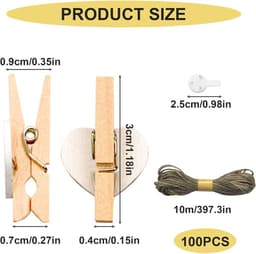 Wasknijpers, natuurlijke houten wasknijpers met 10 m jute koord, non-trace-hanghaken, decoratieve pennen voor bruiloftsfeest, fotohouder, kaartdecoratie, kunsthandwerk (100 stuks — thumbnail 4