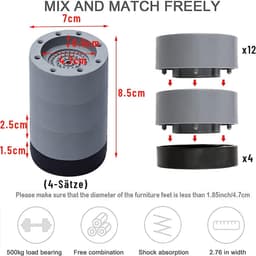 Wasmachine Voeten Dempers - Anti Vibratie Matjes - 4 Stuks 8.5cm - Rutschfeste Rubber Onderleggers - Voor Wasmachine Droger Vaatwasser - Zwart — thumbnail 4