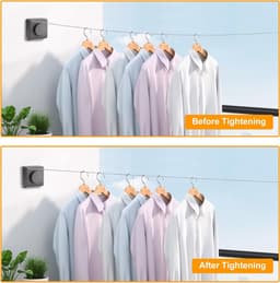 Waslijn Uittrekbaar - Intrekbare Kledinglijn - Kleding Drogen - Niet Doorhangend Ontwerp - 48 m - Grijs — thumbnail 5