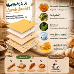 Herbruikbare bijenwas broodzakken - Set van 2, groot 43 x 33 cm, natuurlijk conserveren van brood en bakwaren, milieuvriendelijk en duurzaam — thumbnail 2