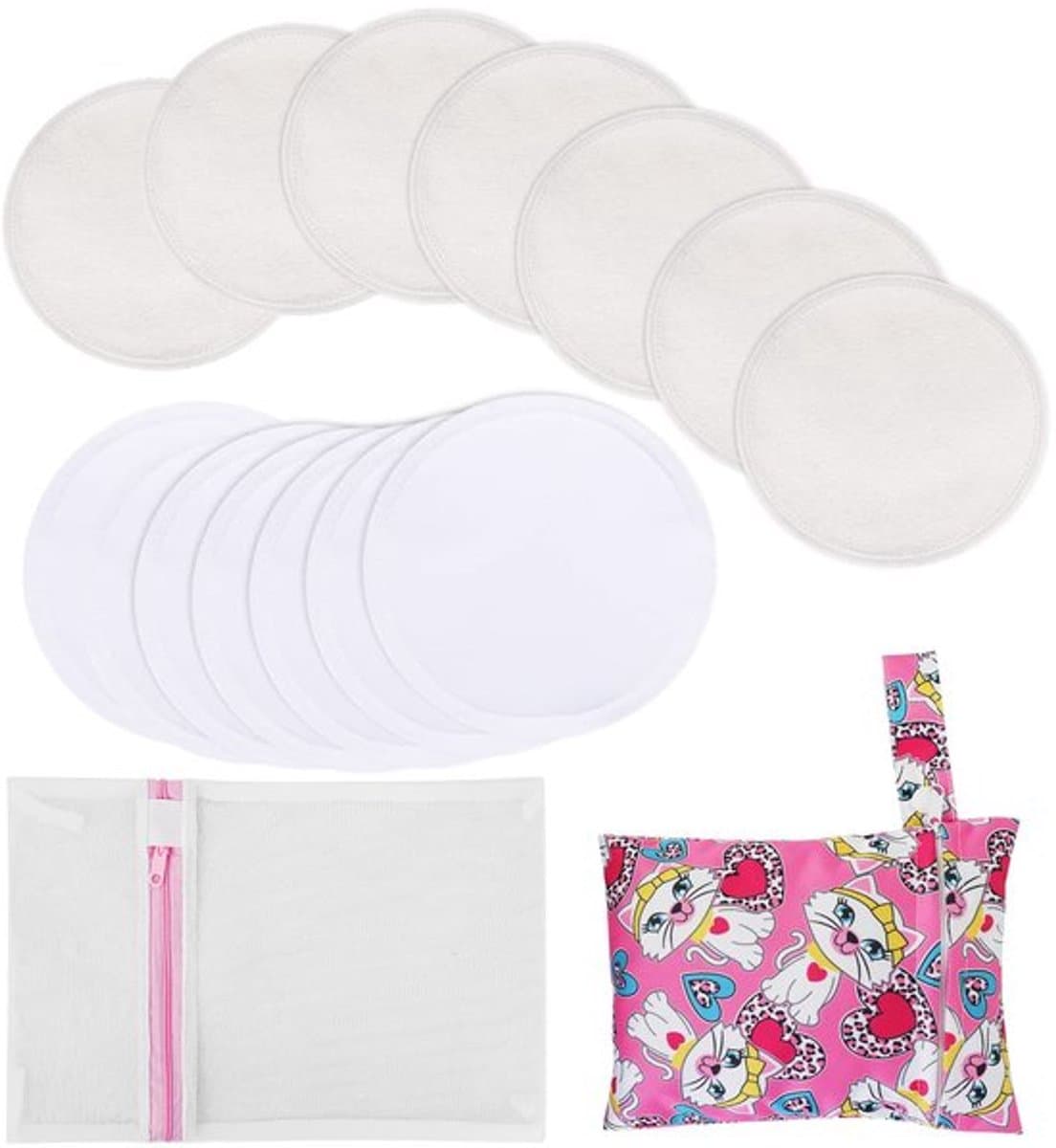 Borstkussens 14 Stuks - Herbruikbare Bamboe Borstkussens - Wasbare Pads - Hypoallergene Kussens - Waterdichte Laag - Inclusief Opbergtas - Voedingspads — afbeelding 1
