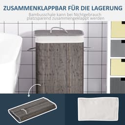 MEUNIQ Wasmand 83L van bamboe met deksel, uitneembare waszak en handgrepen, opvouwbare smalle wasbox 43 x 32 x 61 cm voor badkamer, slaapkamer of wasruimte, grijs — thumbnail 2