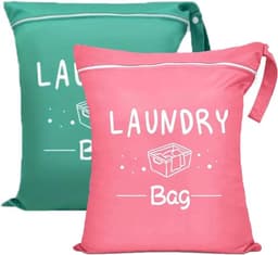 2-pack Reis-waszakken - Grote natte zwemzak - Kleine ritssluiting Reis-waszak - Waterdichte Oxford-stof - Draagbare grote capaciteit (groen roze) — thumbnail 1