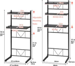 Over-The-Toilet Wasmachine Organizer Verstelbaar Opbergrek voor Wasruimte Badkamer Ruimtebesparend met in Hoogte Verstelbare Lade en Tafel — thumbnail 4