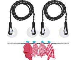 Waslijnen Set - Reiswaslijn Ophanglijn - Kleding Drogen - Inklapbaar met Haken - 2 x 3 meter - Zwart