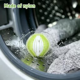 Set van 12 herbruikbare wasballen, haarvanger voor de wasmachine | effectieve haarvanger tegen katten- en hondenharen, voor kleding, handdoeken en beddengoed, mosterdgroen + wit — thumbnail 3