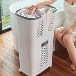 Wasmand, Plastic Wasmand met Wielen en Handvat, Draagbare Rollende Wasmanden 3 Verwijderbare Opbergboxen voor Badkamer, Wasruimte en Kast — thumbnail 2