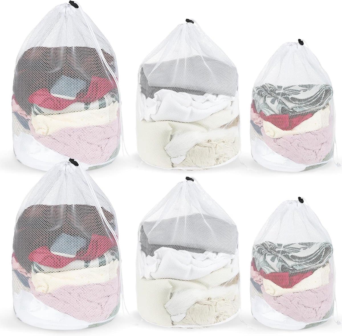 SnelShoppen - Pack van 6 Waszakken, 50 x 60 cm, 40 x 50 cm, 30 x 40 cm, Herbruikbare Wasnetten met Trekkoord, Ideaal voor Thuis, Reis, Hotel, Studente — afbeelding 1
